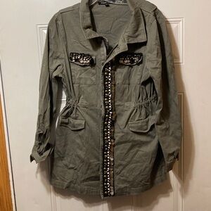 Sweet Rain  Khaki Embellished Utility Jacket XL
